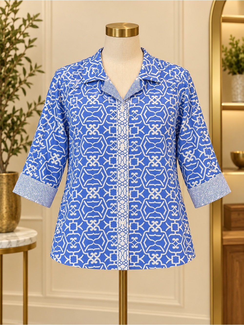 Patty Kim Blue Printed Button-Front Women’s Top 3X NWT